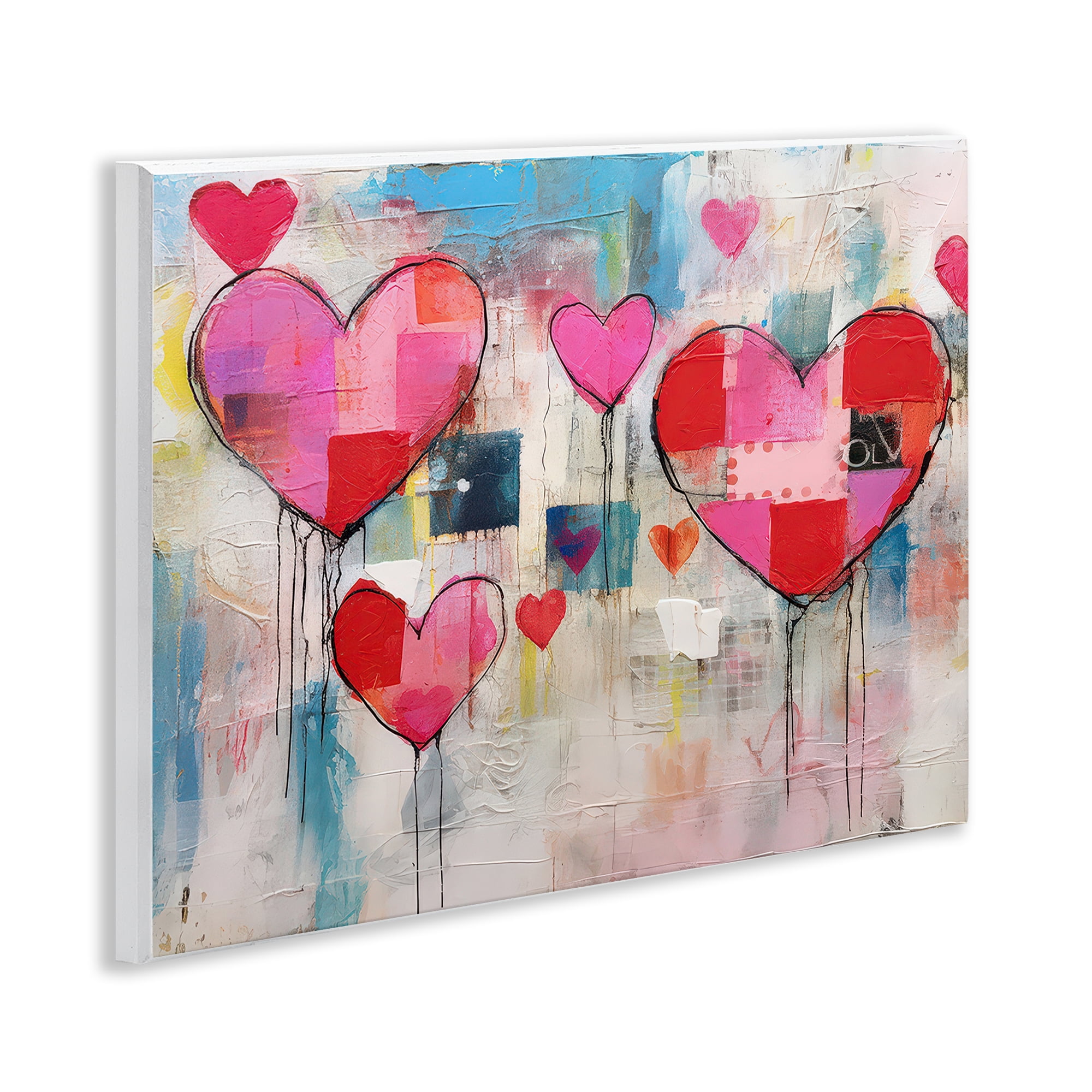 Stupell Industries Urban Hearts Painting Collage Abstract Painting Unframed Art Print Wall Art, 14 x 11