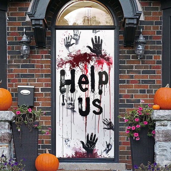 Removable Halloween horror blood handprint 3D door stickers renovation cabinet bathroom stickers, wall stickers, refrigerator stickers,SP-F24209,S(38.5x200cmx2Pcs)