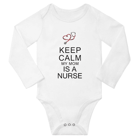 

Keep Calm My Mom is A Nurse Funny Baby Long Sleeve Bodysuits (White 18-24M)