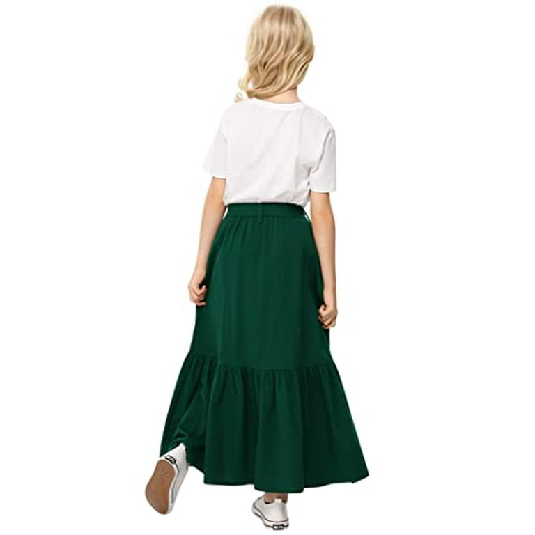 HA EMORE Skorts Skirt for Girls Button Front High Waisted Long