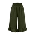 thumbnail image 6 of iHPH7 Women's Cotton Linen High Waisted Capris Smocked Waist Pedal Pushers with Pockets Wide Leg Ruffle Hem Cropped Pants Summer Casual Beach Lounge Trousers Dark Green L, 6 of 6