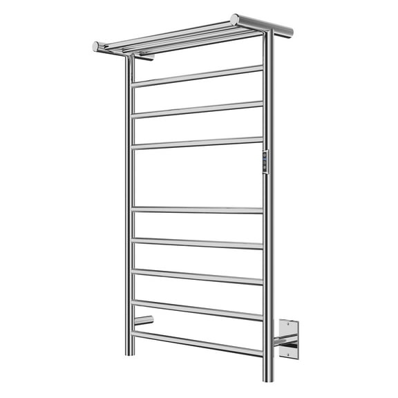 Eve Series 8-Bar Wall Mounted Electric Bathroom Towel Warmer Rack in Polished Chrome Finish Stainless Steel