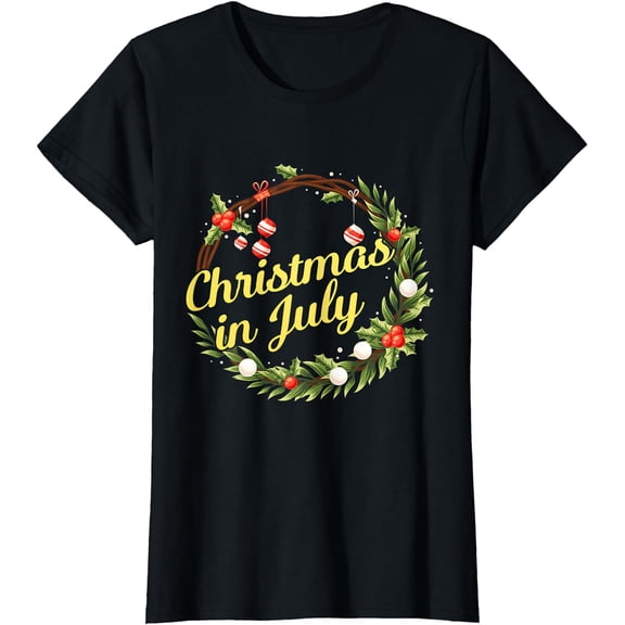 Christmas In July Wreath Door Decoration Xmas Tree Summer T-Shirt