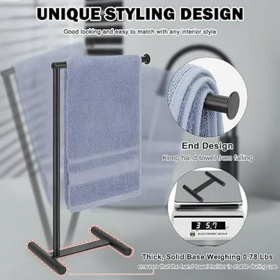 Shape Hand Towel Holder Stand, Metal Hand Towel Rack Modern Countertop Hand Towel Ring Standing Towel Bar for Bathroom Kitchen Vanity (Black)