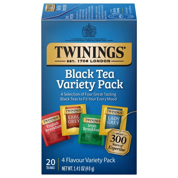 Twinings Black Tea Variety 1-Pack – Earl Grey, English Breakfast, and Irish Breakfast Tea Bags, Caffeinated, 20 Count Each