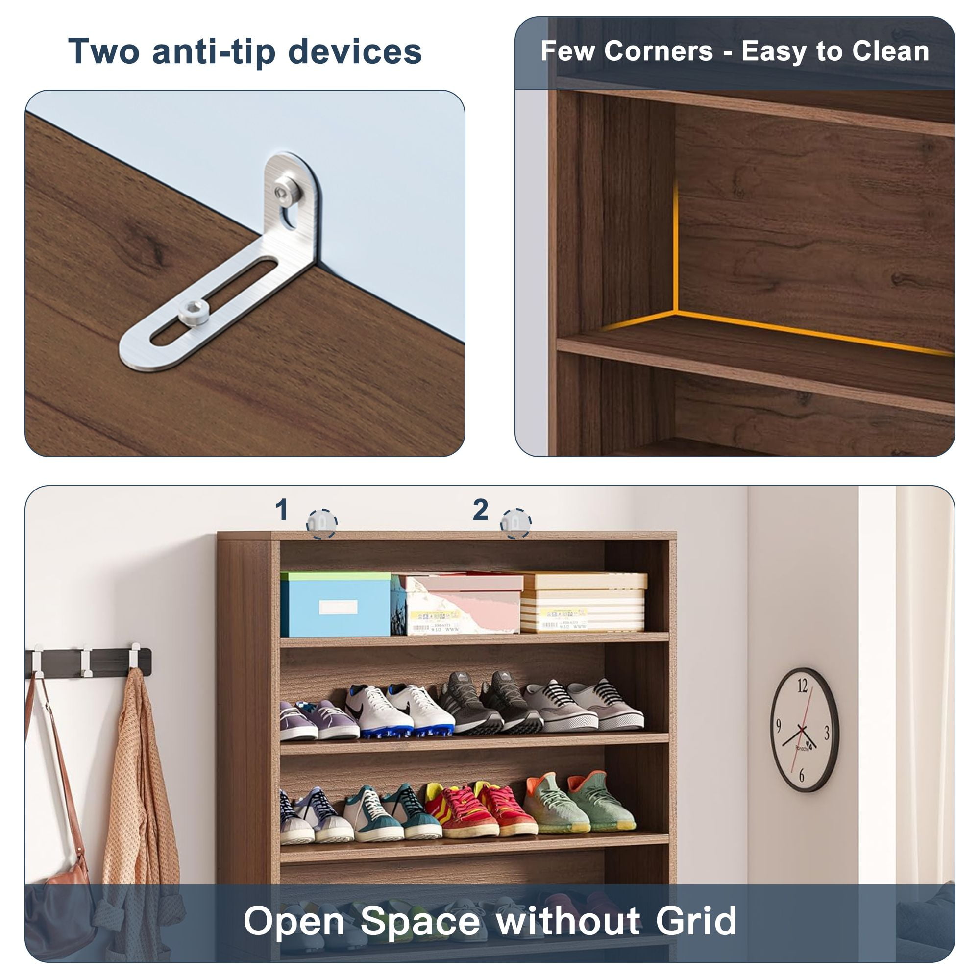 Demi Bonn Wooden Shoe Rack 9-Tier Shoe Storage Organizer Entryway Shoe Shelf, 40-45 Pairs Freestanding Shoe Cabinet, Brown