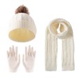 thumbnail image 2 of dazeni Kids Winter Warm Hat Gloves Scarf Set Cable Knit Hats Beanie with Pom Mittens for Boys Girls White 3-12 Years, 2 of 5