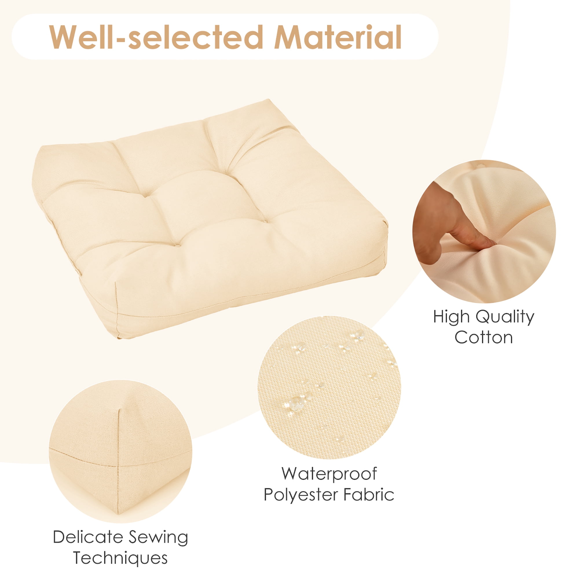 Costway 2 PCS 21'' x 21'' Patio Chair Seat Cushion Pads Indoor/Outdoor Beige