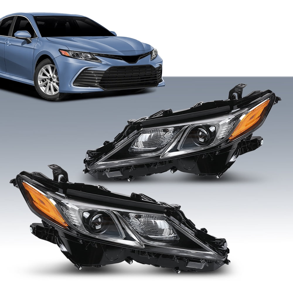 Pair Projector Headlamps Headlights Fit for 2018-2022 Toyota Camry LE SE Clear Lens Amber Reflector Assembly