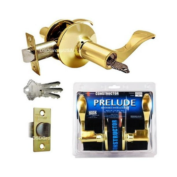 Constructor Prelude Entry Door Lever Handle Lock Set Polished Brass