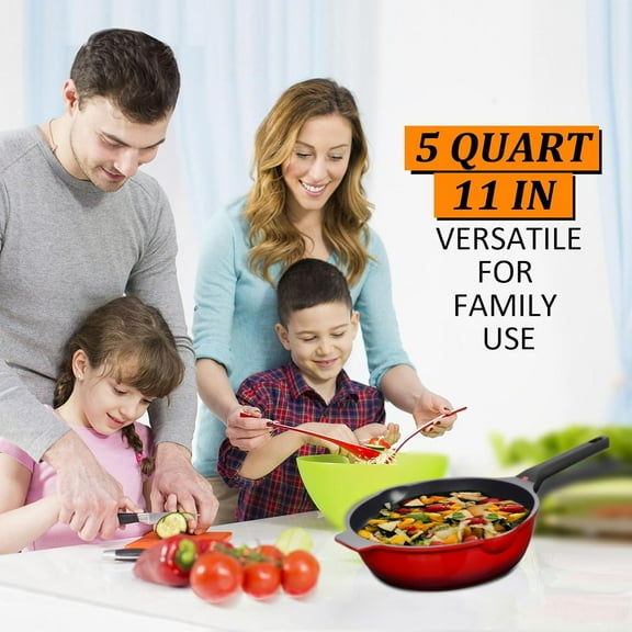 NonStick Deep Frying Pan with Lid, 11 IN 5 Quart Saute Pan for Cooking, 100% PFOA   Aluminum Chef Pan for Kitchen