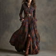 thumbnail image 3 of qucoqpe Plaid Maxi Dress for Women Fashion Vintage Lapel Long Sleeve Boho Dresses Loose Casual Buttons Belt Long Dress, 3 of 7