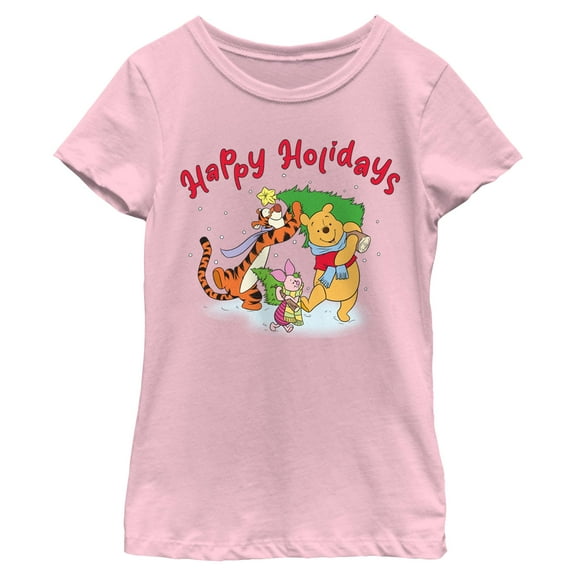 Girls Winnie the Pooh Happy and Merry Holiday Friends T Shirt