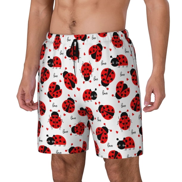 Fotbe Ladybug And Heart Traje de Baño para Hombre – Shorts de Natación de Secado Rápido con Forro y Bolsillos-Small