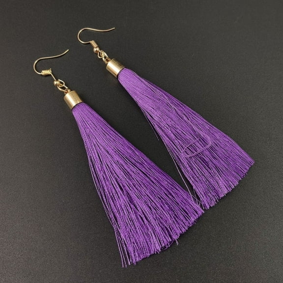 Nvzi-c men's and women's suitable earrings, tassel earrings, ethnic style long style earrings, temperament earrings (purple)