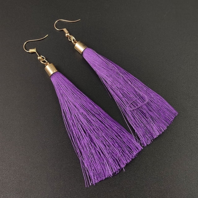 Nvzi Pendientes para hombre y adecuados, pendientes con borlas, pendientes largos de estilo étnico, pendientes de temperamento (morado)