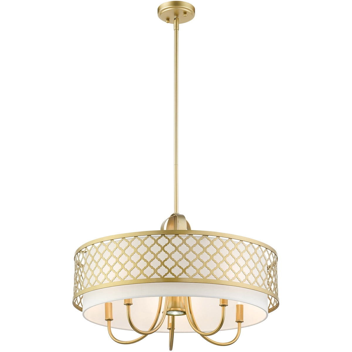 6 Light SG Pendant Chandelier with Hand Crafted Off-White Fabric Shade