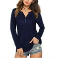 thumbnail image 4 of T-shirts à Col en V à Manches Longues pour Femmes Blouse Henley, 4 of 5