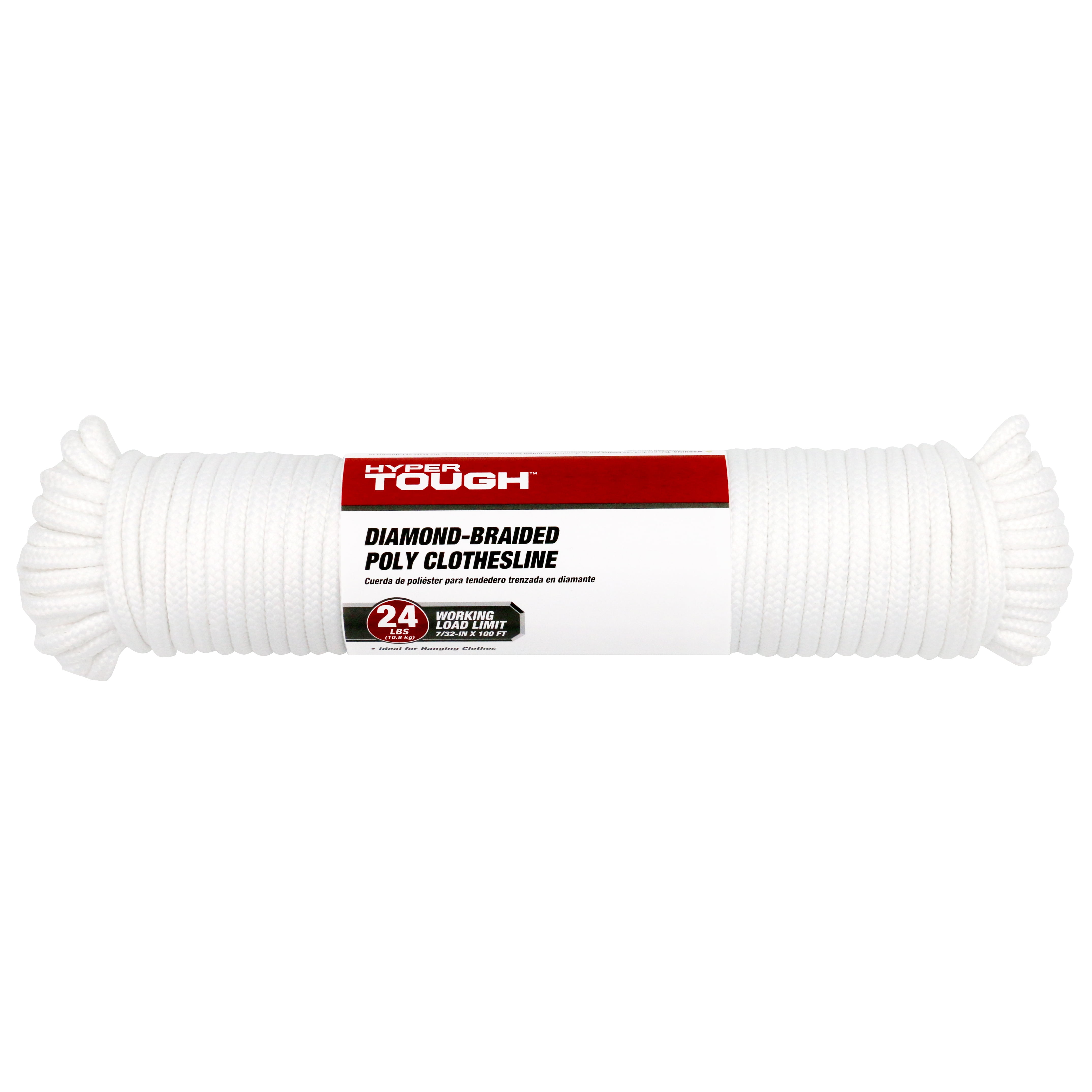 (2 pack) Hyper Tough 7/32” Standard Diamond Braided Poly Clothes Line 100 feet White