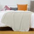 thumbnail image 4 of kchsji Knit Fringe Edge Blanket For Office Nap, Soft Lightweight Air Conditioner Blanket, All Season Comfort Throw For Sofa Bed Use, Home Decor Blanket For Living Room Bedroom And Personal Relaxation, 4 of 6