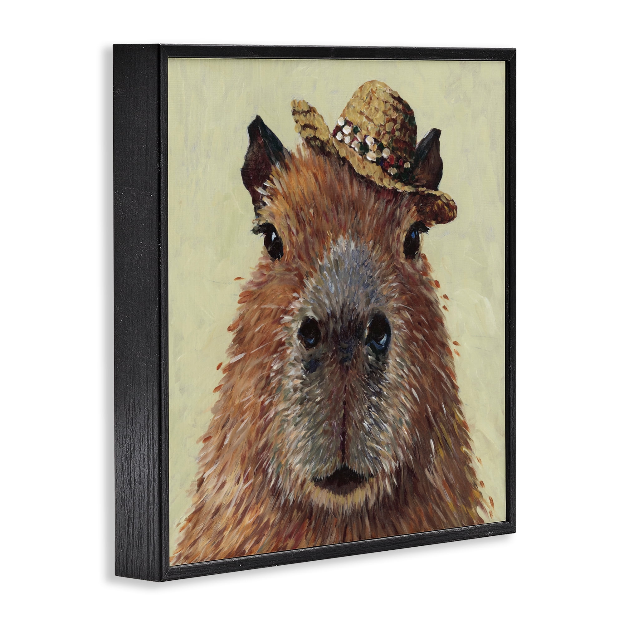 Stupell Industries Capybara with Straw Hat Black Framed Giclee Art, design by Studio Bautista