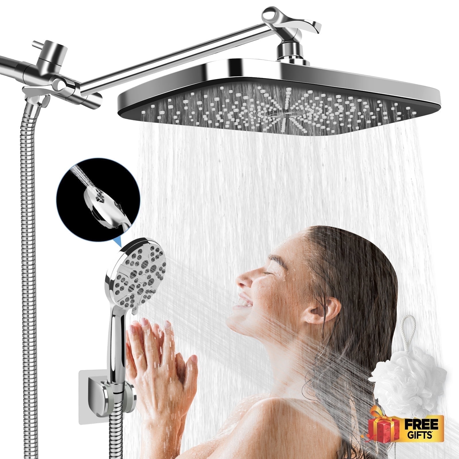 High Pressure Rain Shower Head With 20-Stage Filter – Adjustable Extension Arm, Matte Black – Removes Chlorine & Hard Water