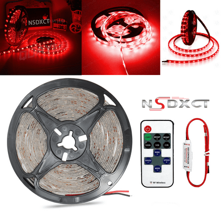 NSDXCT Red 16.4ft LED Strip Lights Kit with RF Remote 5050 Tape Lights 6000K for Indoor