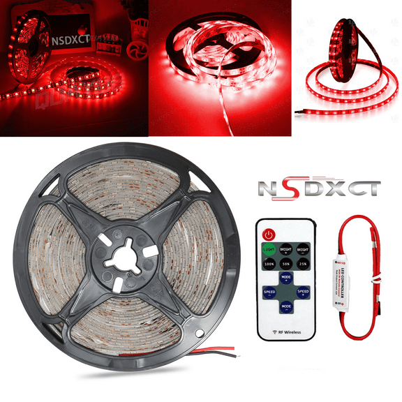 NSDXCT Red 16.4ft LED Strip Lights Kit with RF Remote 5050 Tape Lights 6000K for Indoor
