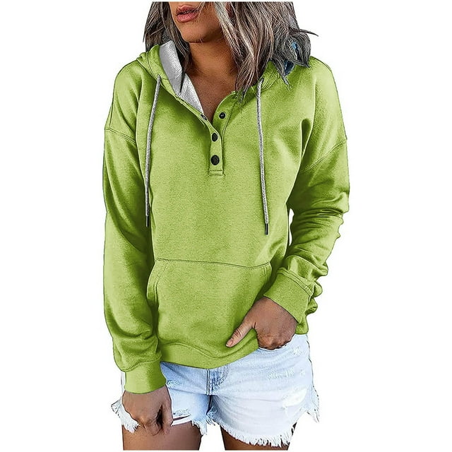 Yuyuzo Womens Hoodies Drawstring Button Collar Pullover Tops Casual Long Sleeve Fall Sweatshirts