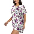 thumbnail image 2 of Susaid Violets Flowers Print Women's Pajama Set, Button-Up Sleepwear with Elastic Waist Shorts, Perfect for Lounging, Yoga, Beach, and Casual Wear-X-Large, 2 of 7