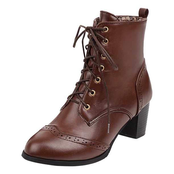 Zapatos Botines de mujer Botas con cordones de tacón grueso de otoño e invierno para mujer Estación independiente de comercio exterior Botas de edición coreana Botas de tacón para mujer (Brown 9)