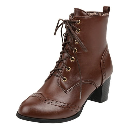 

PMUYBHF Women s Autumn And Winter Thick Heel Lace up Boots Foreign Trade Independent Station Korean Edition Boots High Heel Short Boots Women 43.98