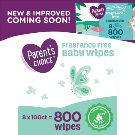 Parent's Choice Fragrance Free Baby Wipes, 8 Flip-Top Packs (800 Count)