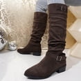 thumbnail image 6 of Women’s Fall Winter Suede Knee High Boots Belt Buckle Height Increasing Mid Block Heel Fashion Tall Boots Coffee 7.5(40), 6 of 8