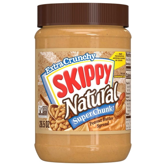 SKIPPY Natural SUPER CHUNK Peanut Butter Spread, 7 g Protein Per Serving, 26.5 oz
