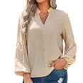 thumbnail image 1 of Moda mujer Casual cuello en V manga larga Color sólido camiseta Top blusa pulóver Pompotops FGAJ14146, 1 of 9