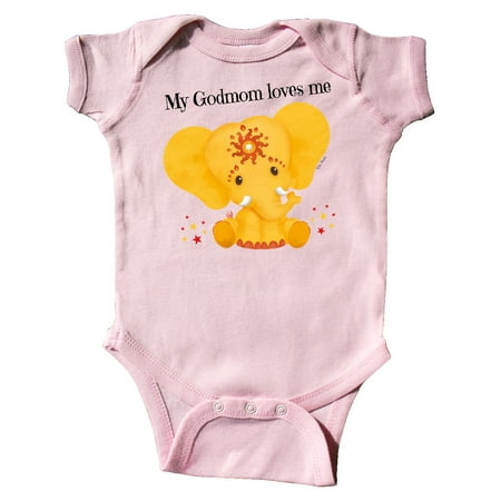 

Inktastic Etana My Godmom loves me yellow Elephant Gift Baby Boy or Baby Girl Bodysuit