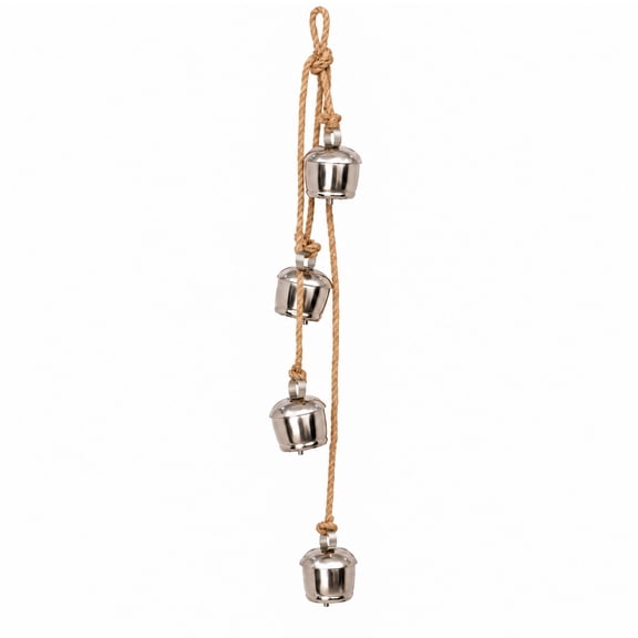 My Texas House 4-Piece Metal Hanging Bells, Silver Finish with Jute