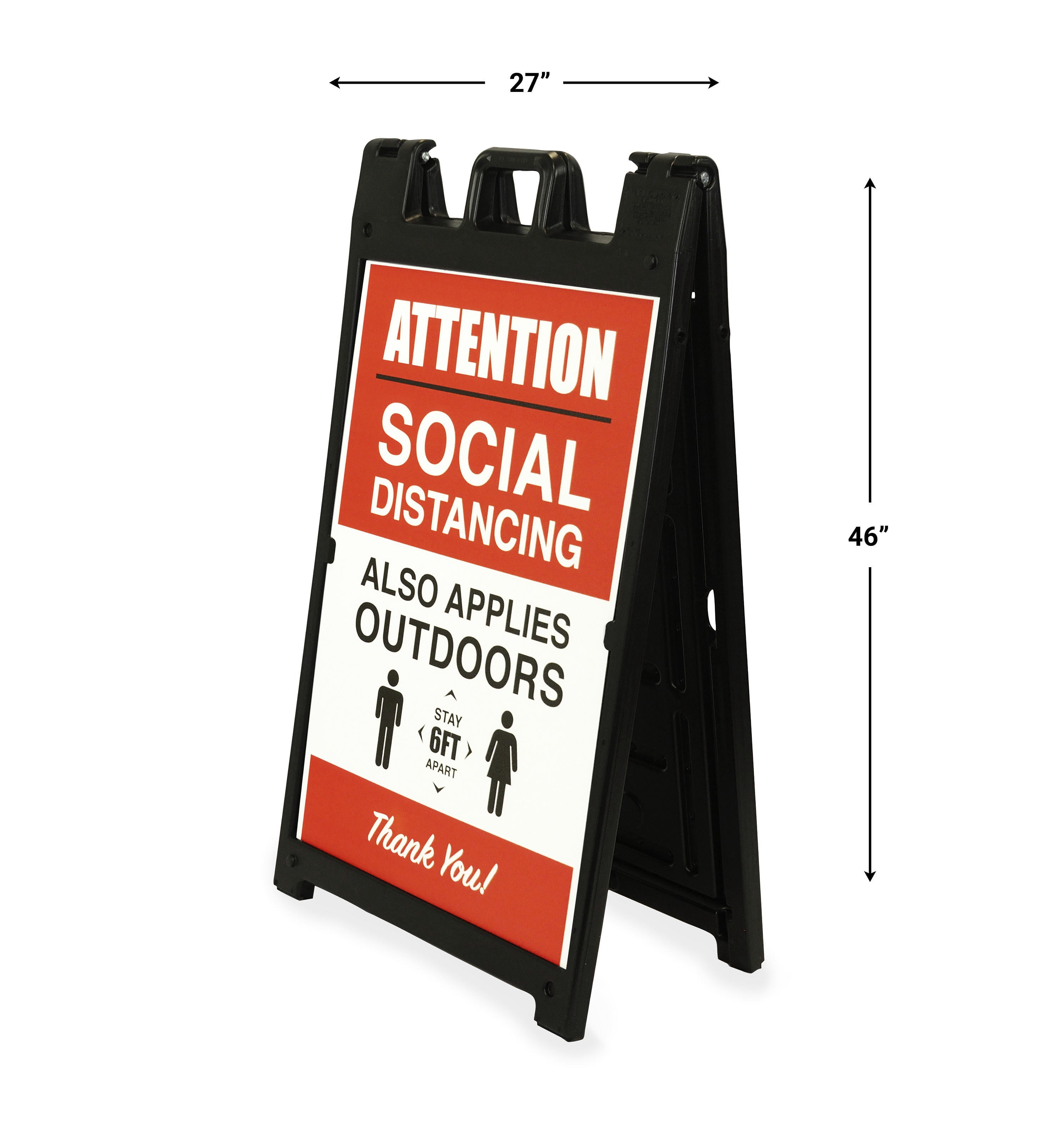"Social Distancing also Applies Outdoors" Patented Commercial Grade Heavy duty A-Frame Sandwich Board Sign Red & White 27L" x 37W" x 46H"