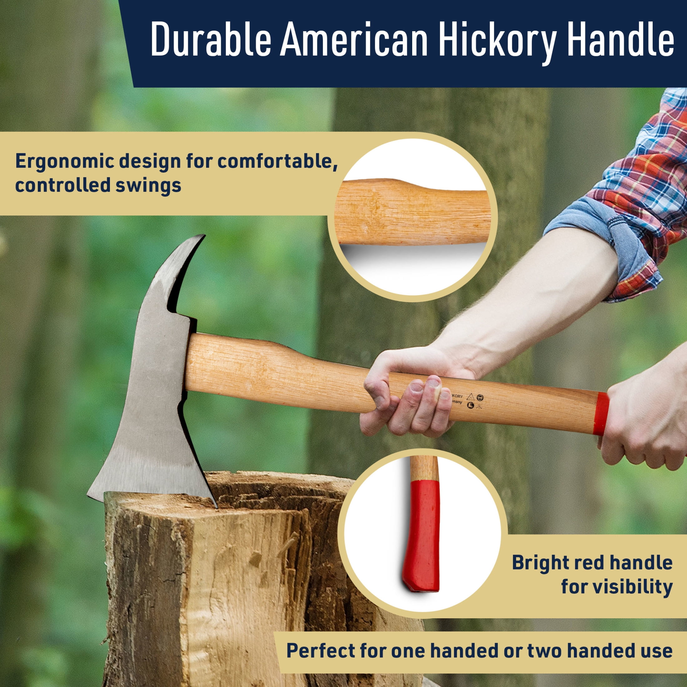 Kings County Tools 21” Wood Splitting Axe with Log Pick, Forged Steel Hatchet Head and Wooden Handle