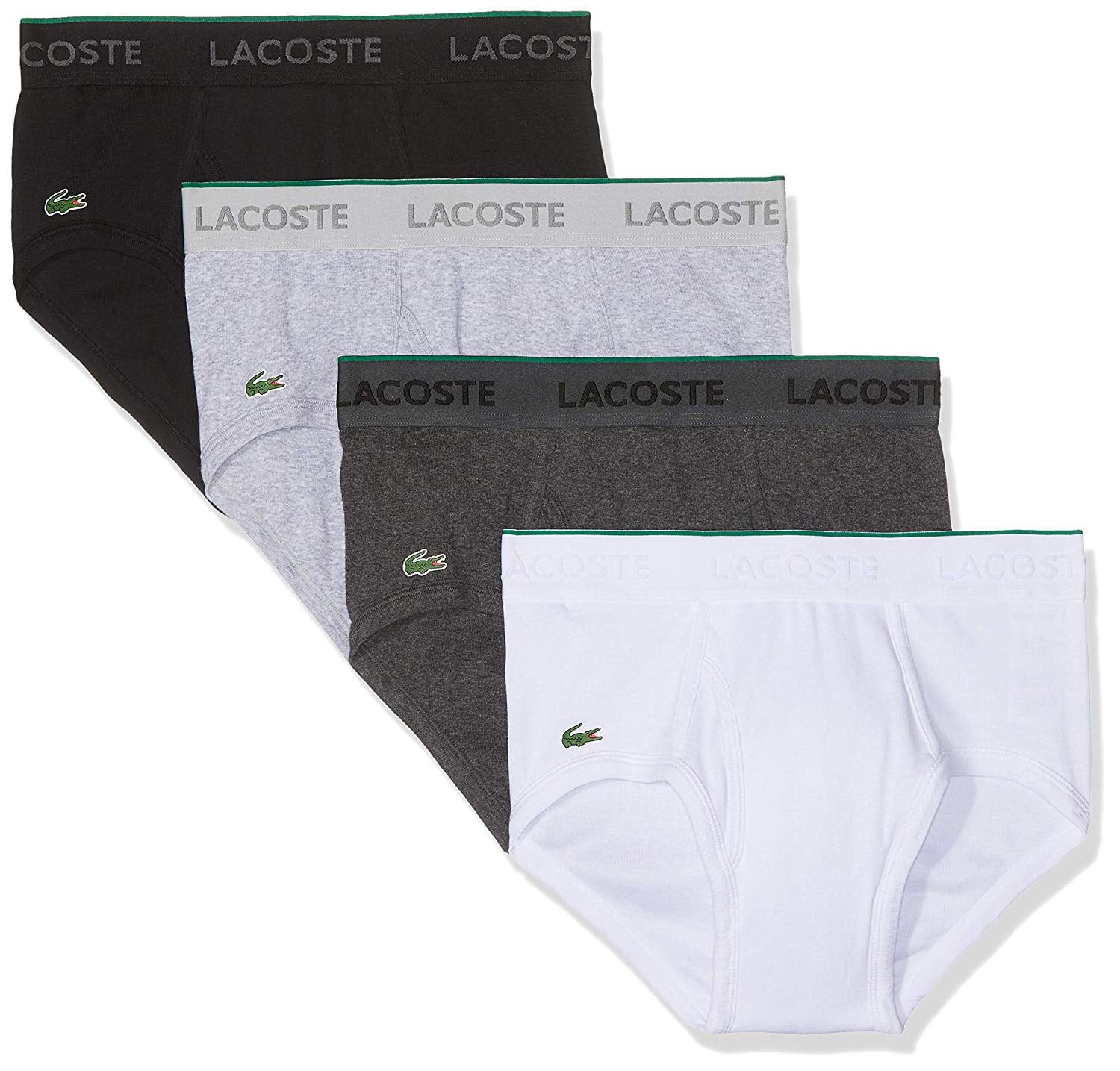 Lacoste Men's Essentials 100% Cotton Underwear Brief, Multipack (Black /  Grey / Charcoal / White, X-Large) 