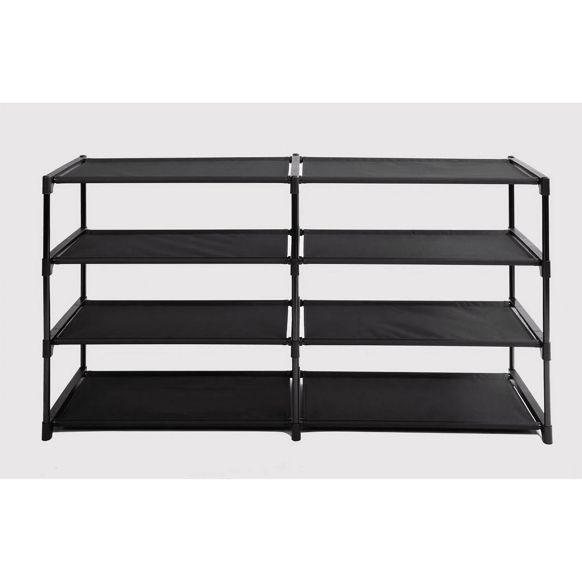 (6 pack) Mainstays 4-Tier Shoe Rack Storage Organizer, Rich Black, 24 Pairs, Fabric Shelves, Iron Poles & Plastic Connectors