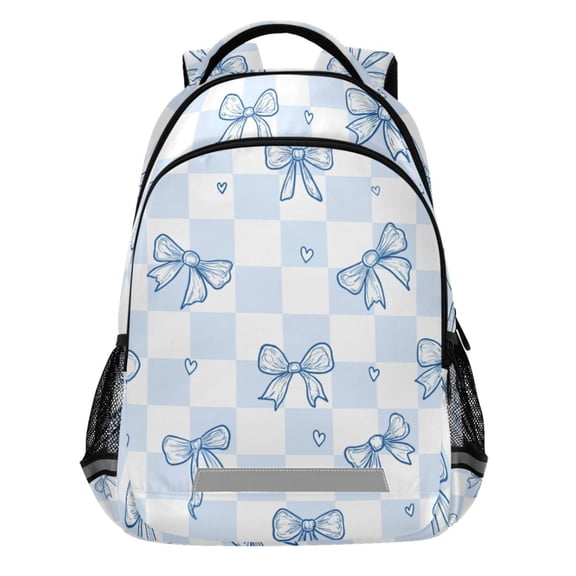 ALAZA Blue Bow Checkered Pattern Backpack Elementary School Bags Student Bookbag Travel Rucksack