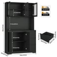 thumbnail image 2 of Homfa 70.9'' Kitchen Pantry Cabinet with Charging Station and LED Light, 3 Drawers Buffet Storage Cabinet with Glass Doors and Adjustable Shelves, Black, 2 of 7