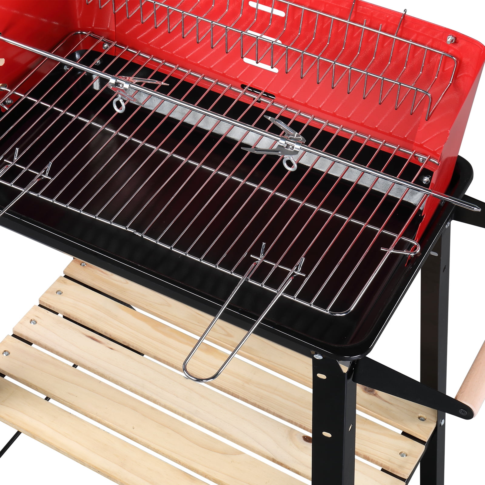 Oufan Four Legs With Wheels Square Enamel Charcoal Oven for Outdoor Kitchen & Backyard Barbecue, Black Red