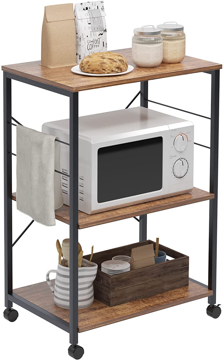 Dlandhome 3 Tier Microwave Cart With Hooks Kitchen Island Cart With