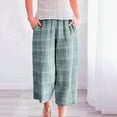 thumbnail image 2 of Wide Leg Pants Woman Loose Fit Plaid Lightweight Washable Soft Fabric Capris Trousers Light Green Casual Lounge Pant L, 2 of 7