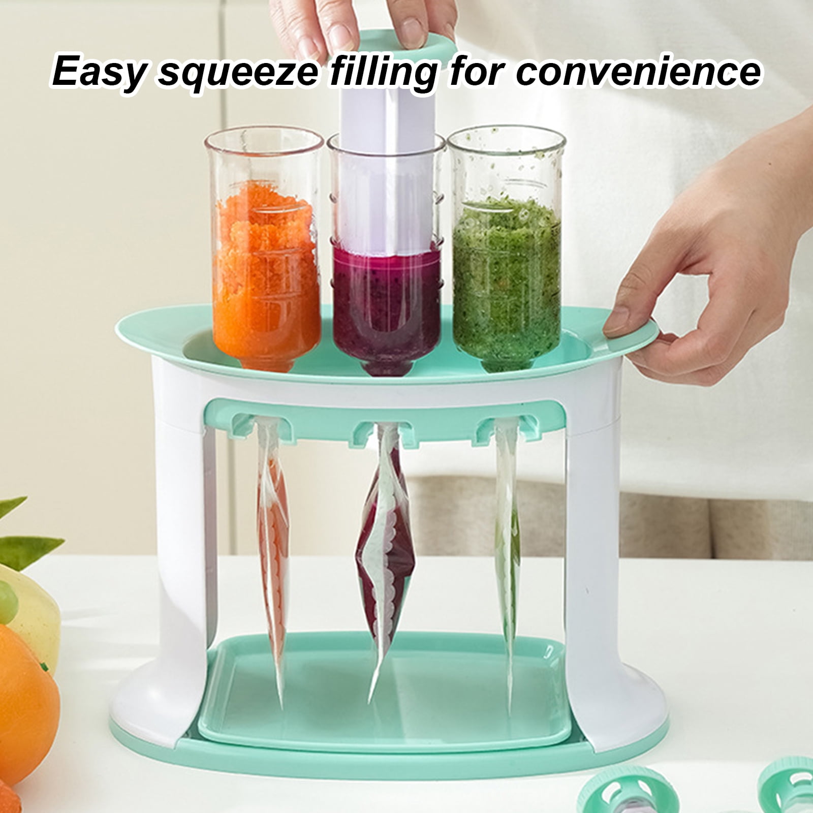 Squeeze Station, Baby Food Maker & Pouch Filler with 5 Portable Bags, Reusable Fruit Puree Pouch Filling Maker, BPA-Free, Dishwasher Safe - Homemade Baby Food Essential