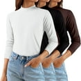 thumbnail image 2 of Comdrip Women Fall Clothes, 3 Pack Long Sleeve Shirts for Women Women's Fashion Casual Soft Basic Tee Tops Fall Outfit Clothes Mock Turtleneck for Women White 4XL, 2 of 5