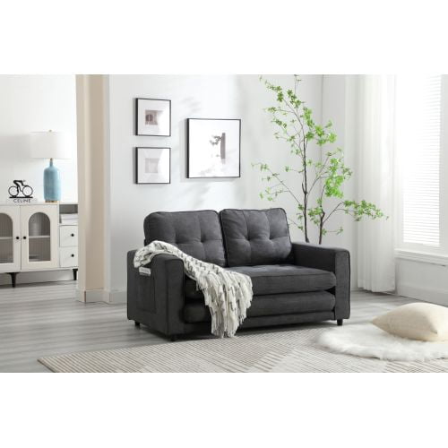 BSHTI 3 Fold Sofa,Convertible Futon Couch sleeper sofabed,Space saving loveseat,Pull Out Couch Bed for Living Room,Dark Gray Velvet linen fabric
